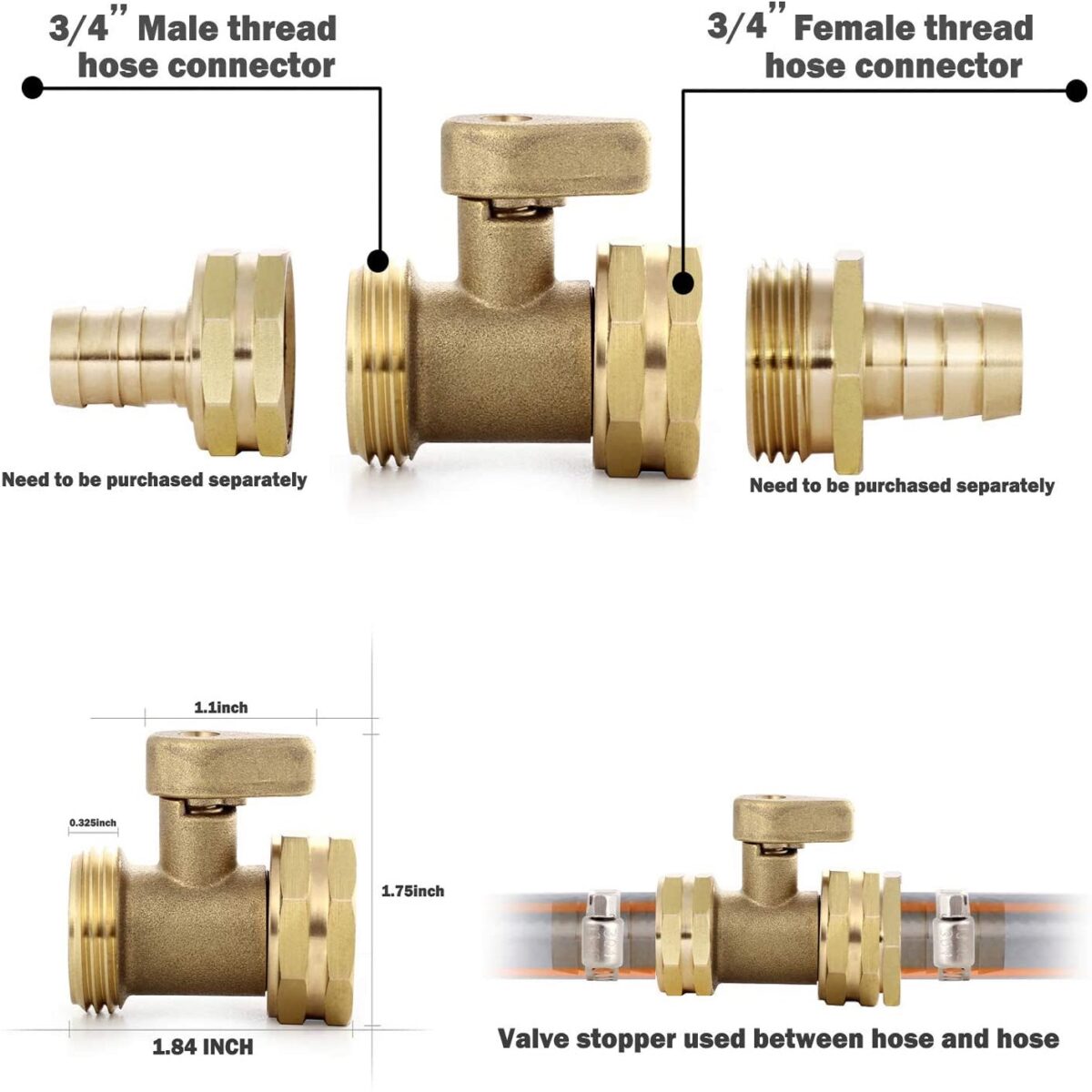 YELUN Heavy Duty Brass Shut Off Valve 3/4” Garden Hose Valve YELUN