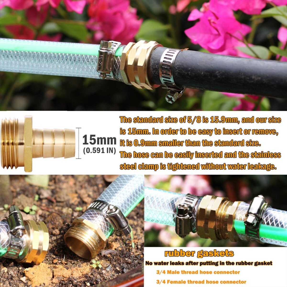 YELUN Solid Brass Hose Repair Connector(5/8″3 Set) YELUN